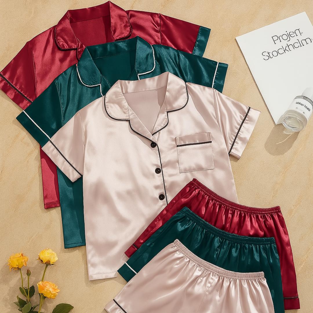Snoozelle 3-delige Satijnen pyjamaset – Zacht comfort voor elke avond