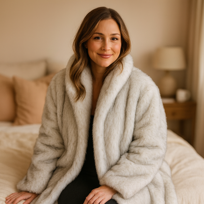 WinterChic Soft Pearl – High-Neck Ombré Faux-Fur Jas