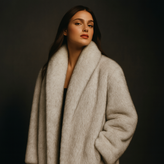 WinterChic Soft Pearl – High-Neck Ombré Faux-Fur Jas